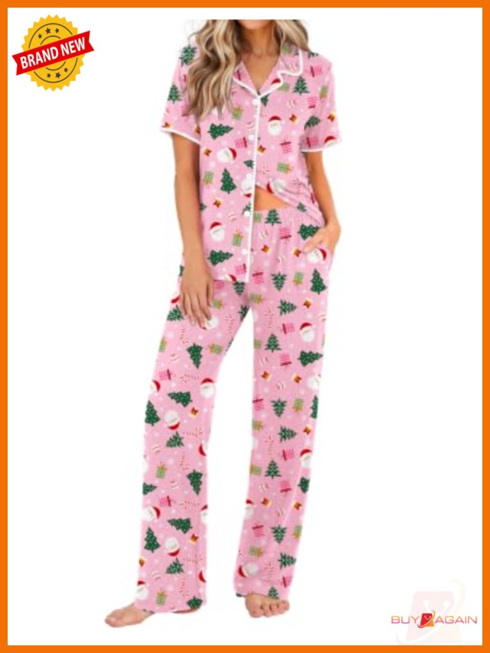 Ekouaer Women's 2-Piece Pajama Set Button Down Short Sleeve Lounge PJs